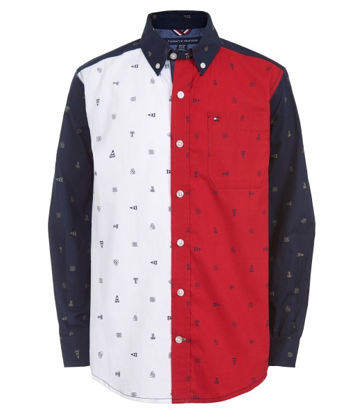 TOMMY HILFIGER NAVY/WHITE/RED BOYS COLORBLOCK L/S SHIRT